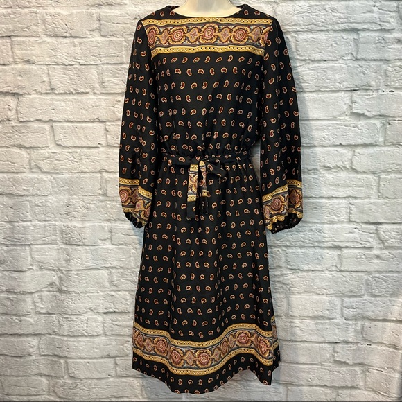 J.J. Dean Dresses & Skirts - Vintage 70s/80s JJ Dean Paisley Print Belted MIDI Long Sleeve Bohemian Dress